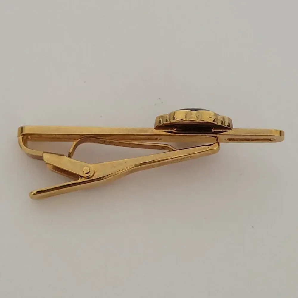 Royal‎ Copenhagen Tie Bar Gold Tone Blue Enamel 2 Inch Clip Vintage